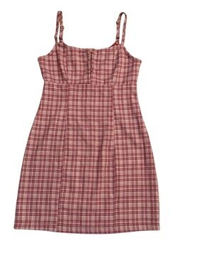 Urban Outfitters RSQ maroon tan plaid spaghetti strap mini dress S M
